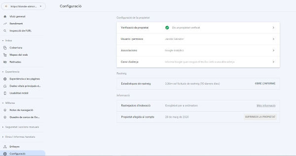 Pantalla Configuración Search Console