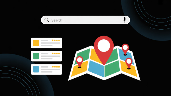 Imagen de una barra de busqueda y un mapa de Google Maps